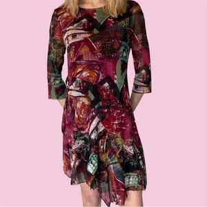 Christine Laure French brand patchwork mesh asymmetrical dress